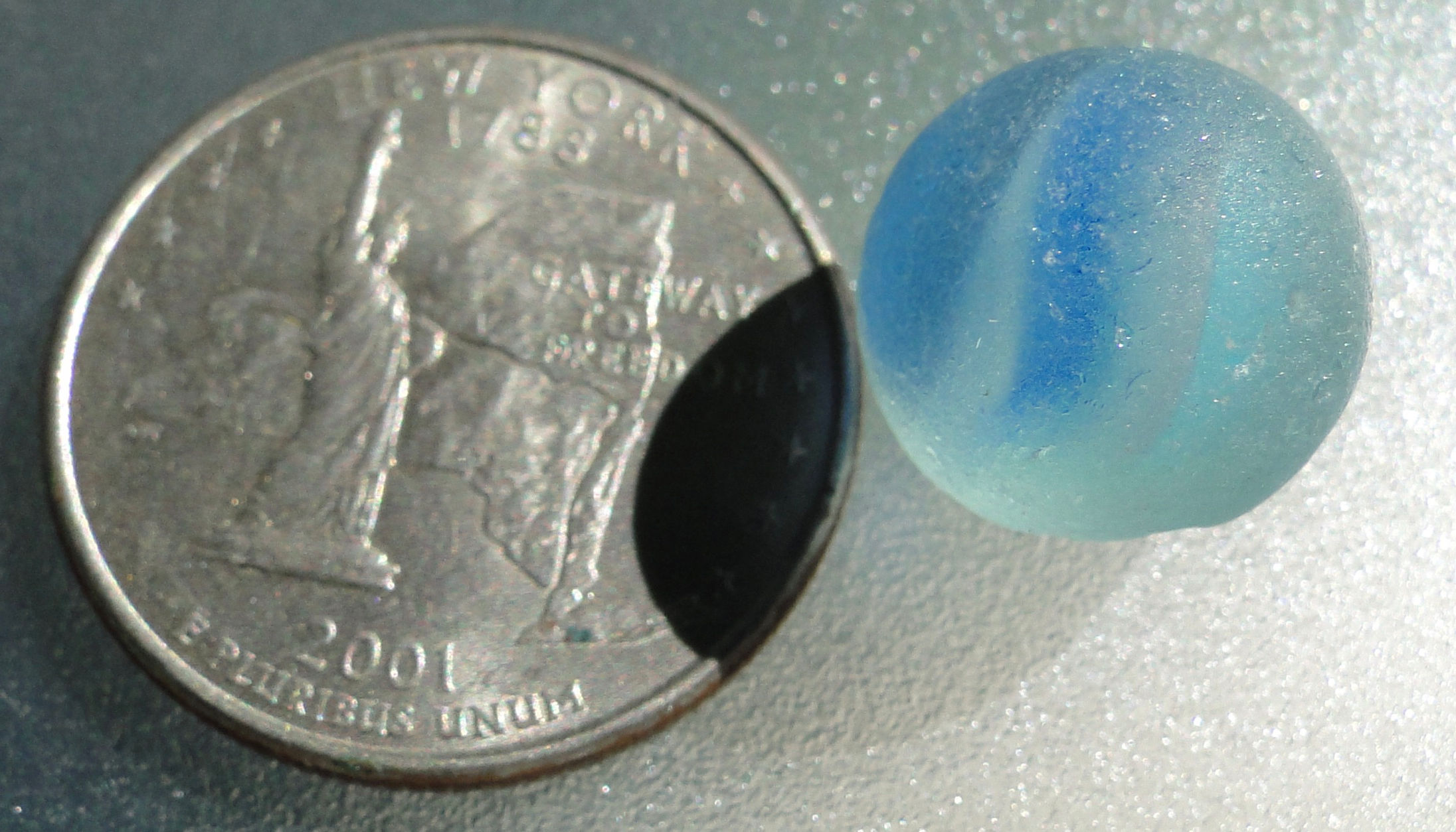 Authentic Shades of Blue Sea Glass Cateye Marble #19