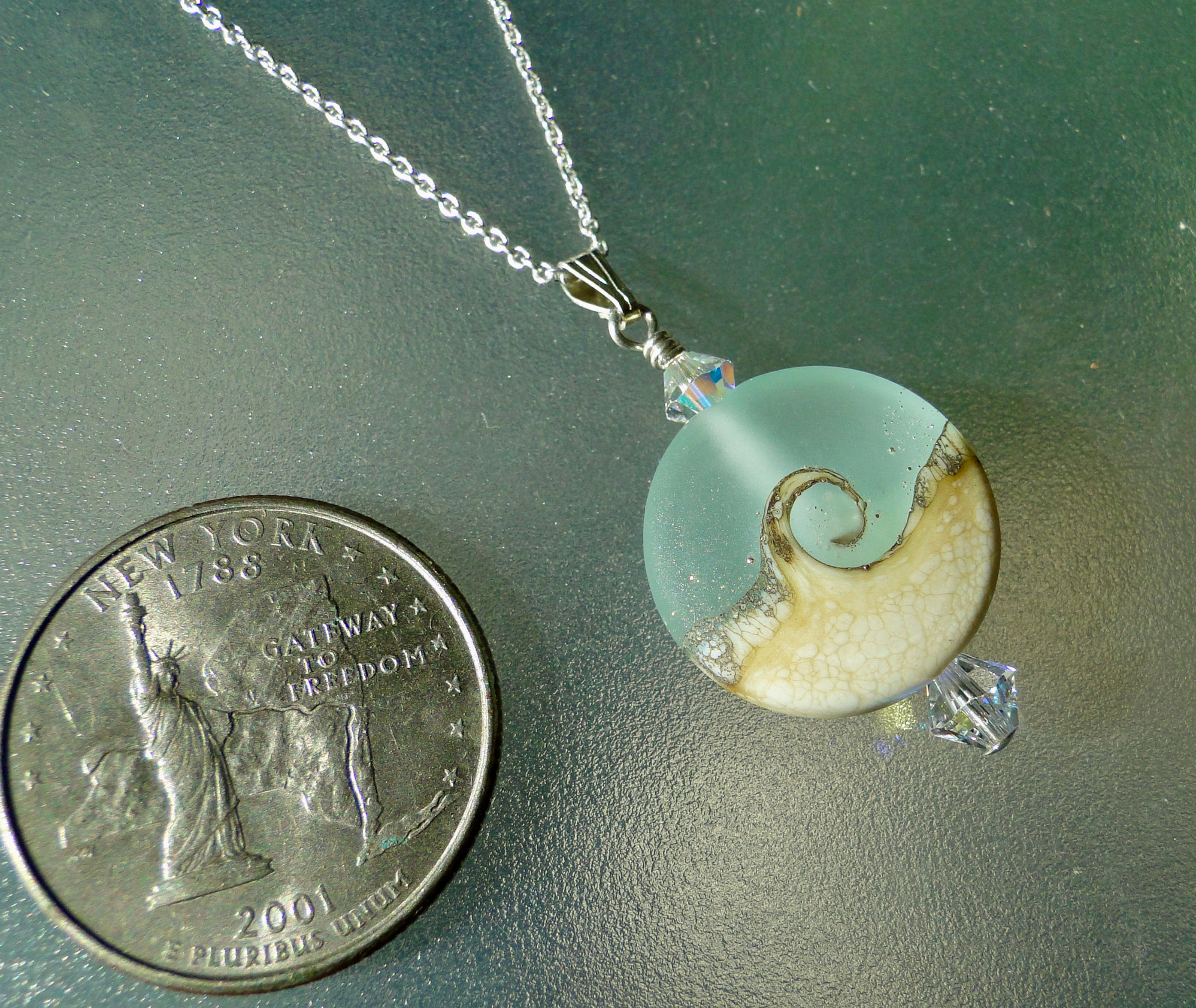 Catch the Wave Lampwork Bead Necklace Frosty Aqua Spree #4