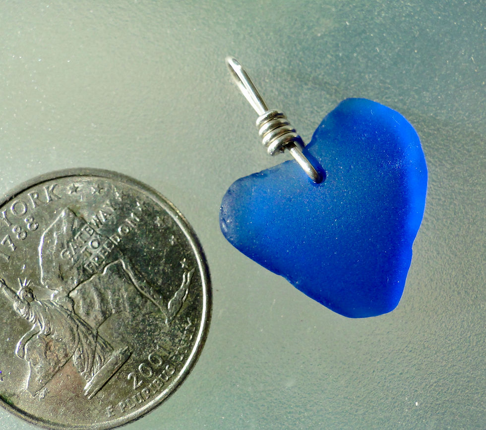 Genuine Heart Shaped Sea Glass Cobalt Blue Pendant #10