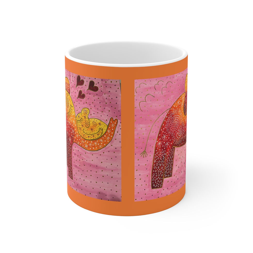 Miniaturbild: Elefant oranges Baby - geschl. Augen - 3 - Links- und Rechtshänder Keramik Tasse