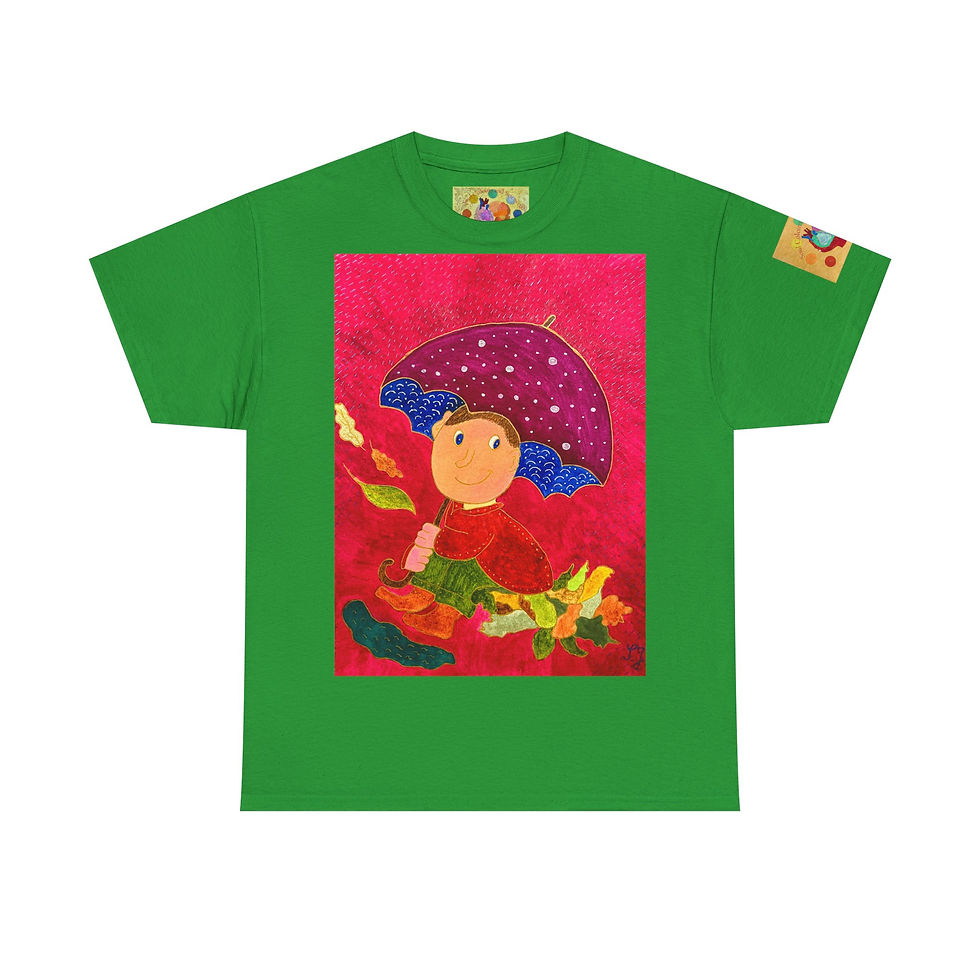 Miniaturbild: Junge im Regen - Mit Logo auf Ärmel- Unisex 100% Cotton -Druck riecht anfangs