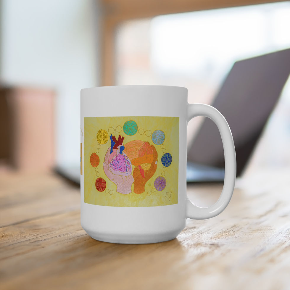 Miniaturbild: Logo gelb - Herz, Gehirn, Hände - 2 - Links- und Rechtshänder Keramik Tasse 