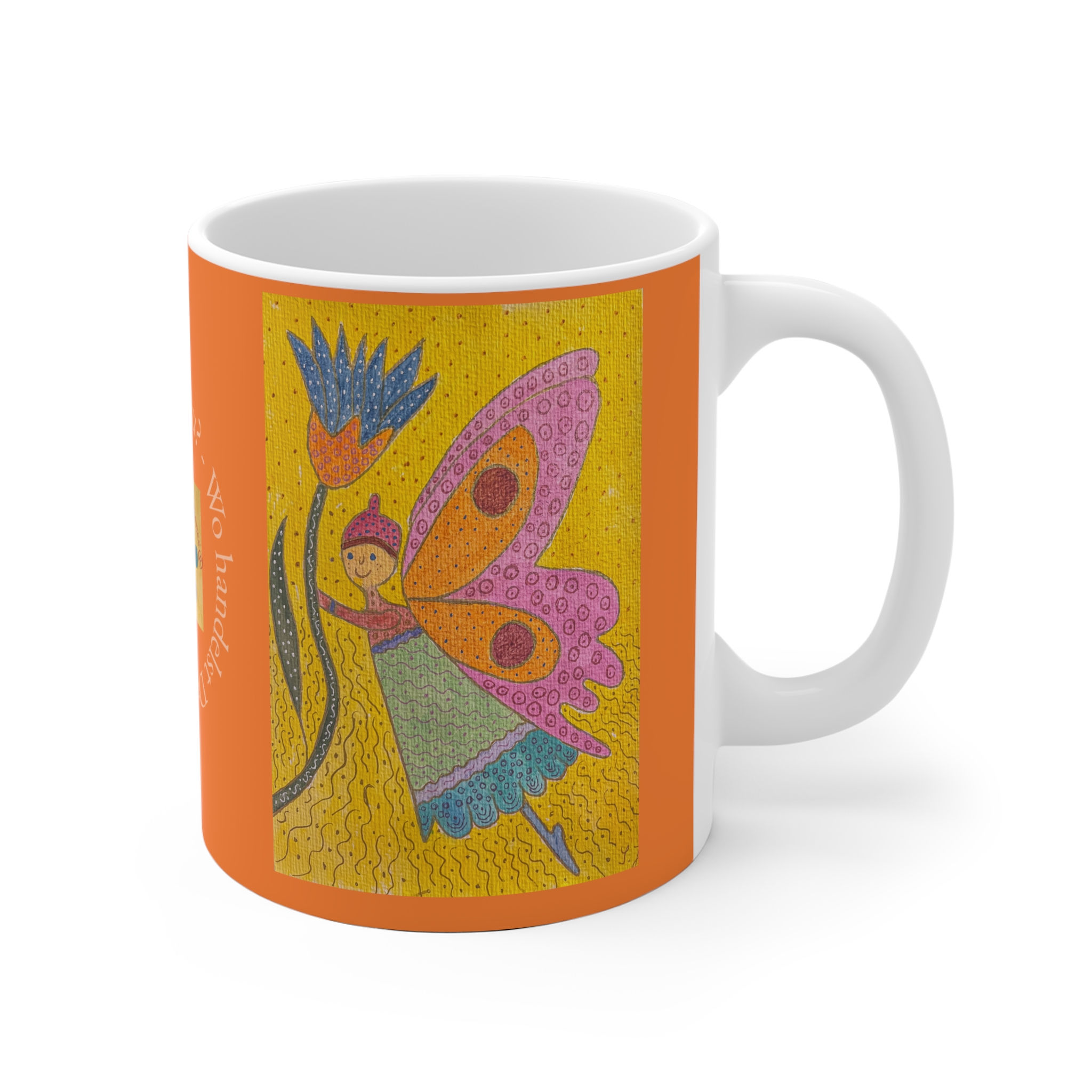 Elfe mit Blume - 1 - Links- und Rechtshänder Keramik Tasse