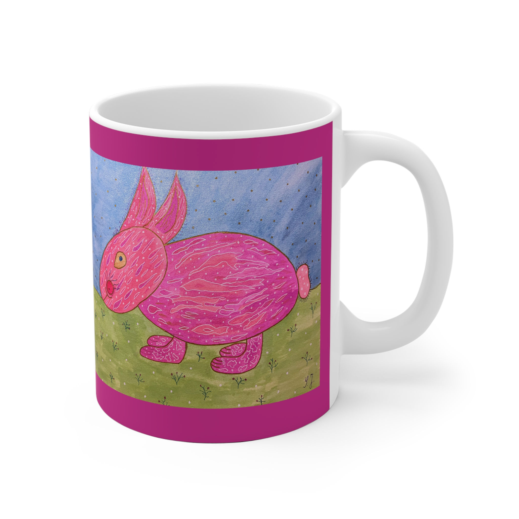 Hase rosa - 3 - Links- und Rechtshänder Keramik Tasse