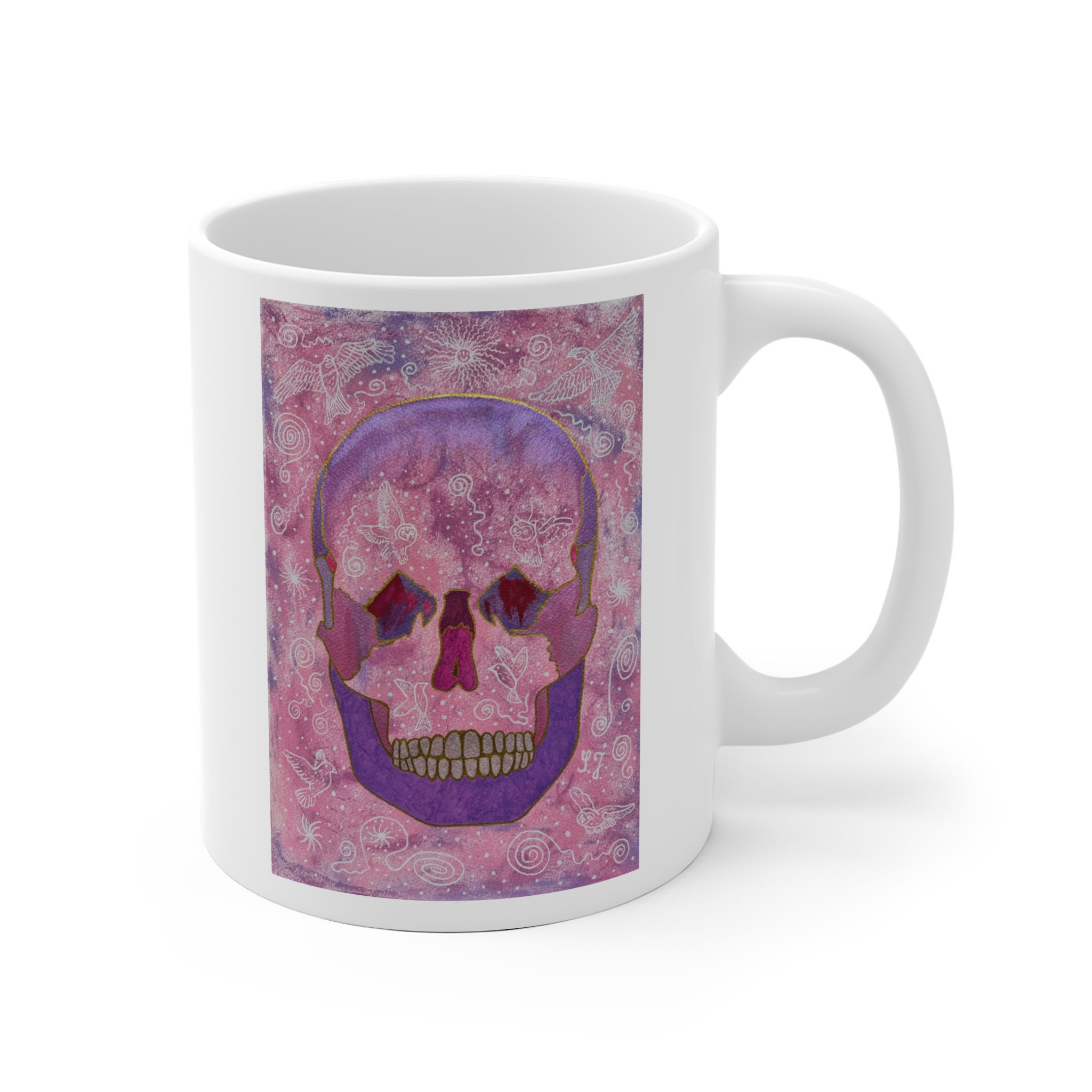 Schädel von vorne - 3 - Links- und Rechtshänder Keramik Tasse