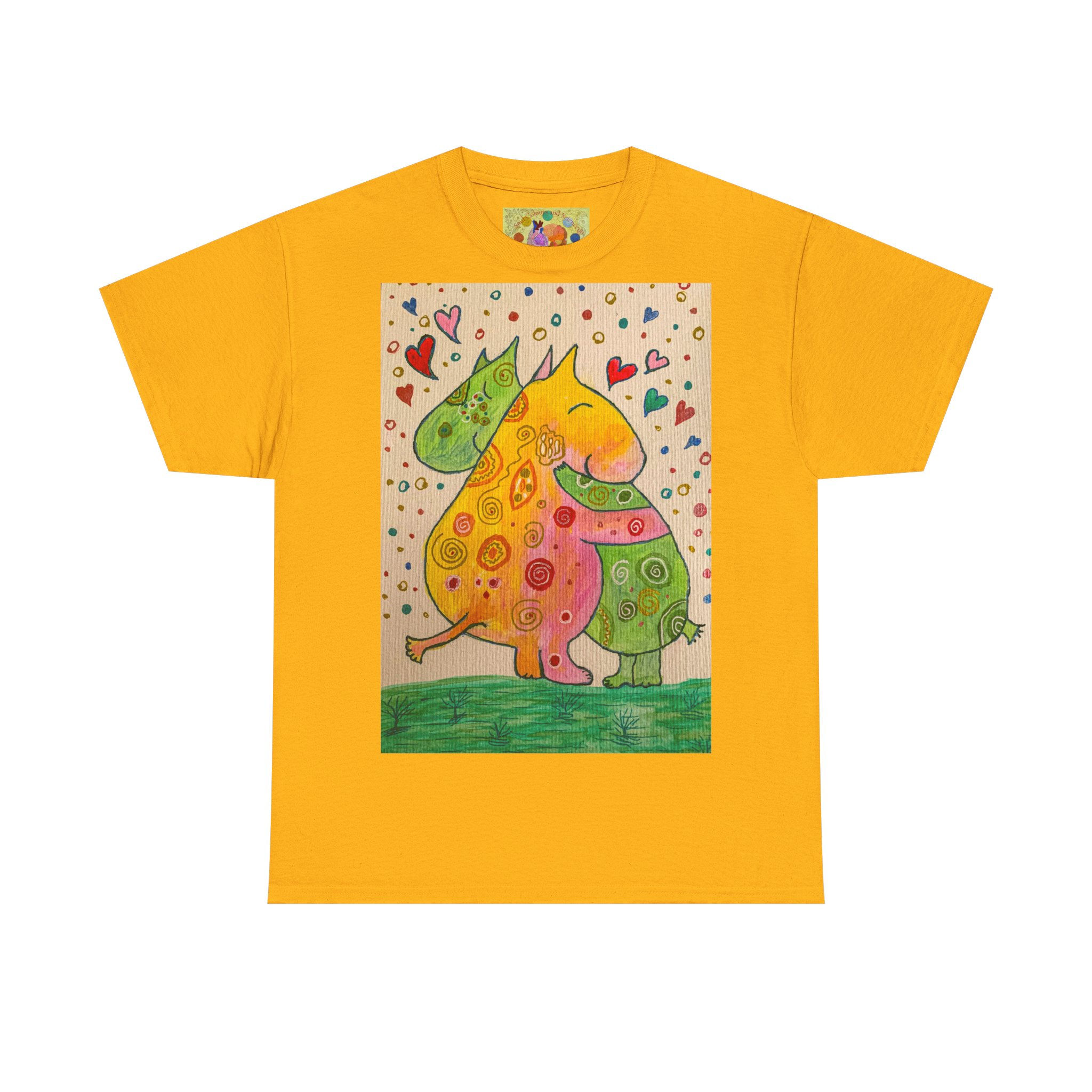 Nilpferde Umarmung - kein Ärmellogo - Unisex 100 % Cotton - Druck riecht anfangs