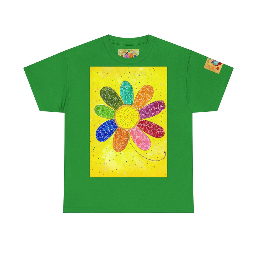 Miniaturbild: Blume bunt - mit Ärmellogo - Unisex 100 % Cotton - Druck riecht nach Anfang
