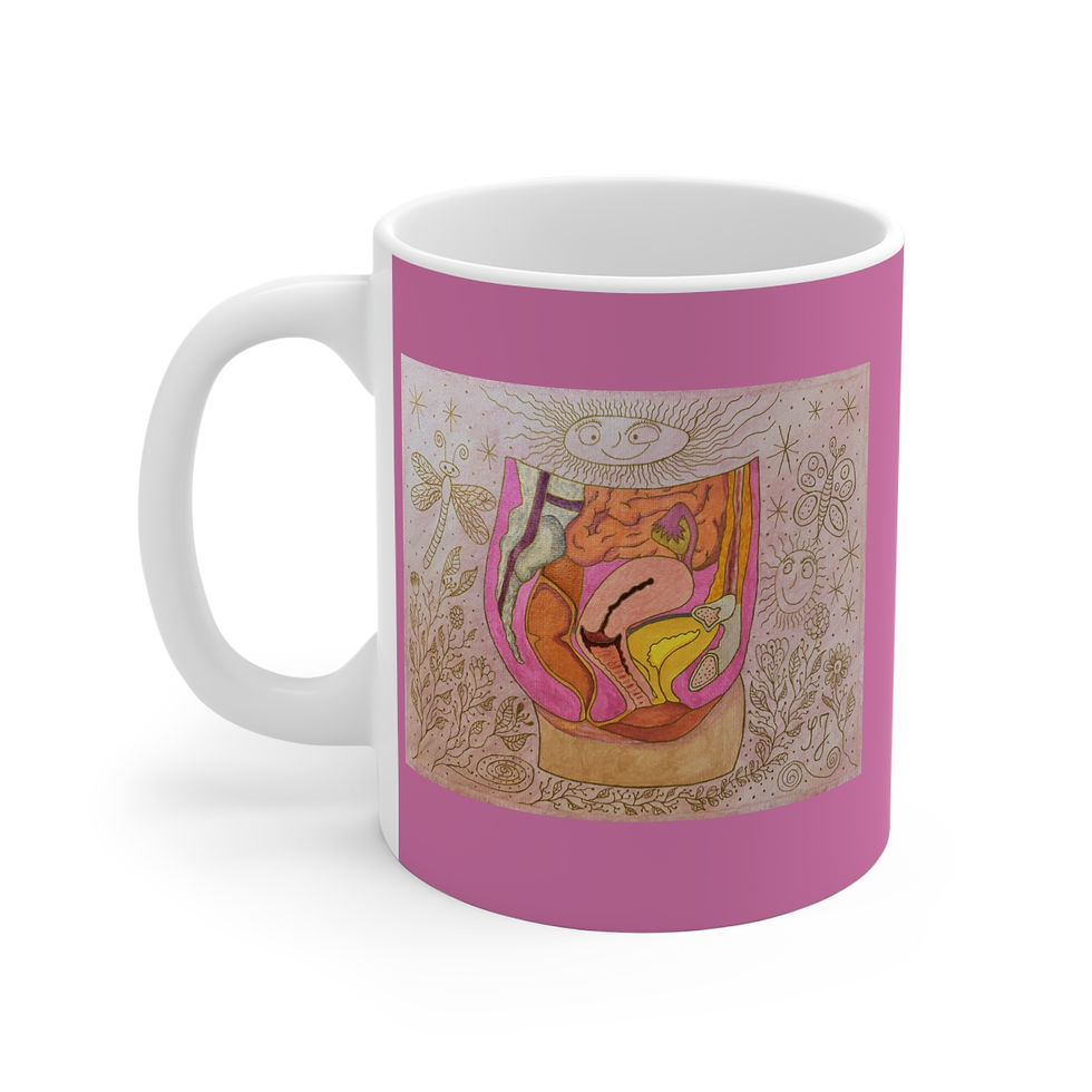 Miniaturbild: Unterleib weiblich mit Darm - 3 - Links- und Rechtshänder Keramik Tasse