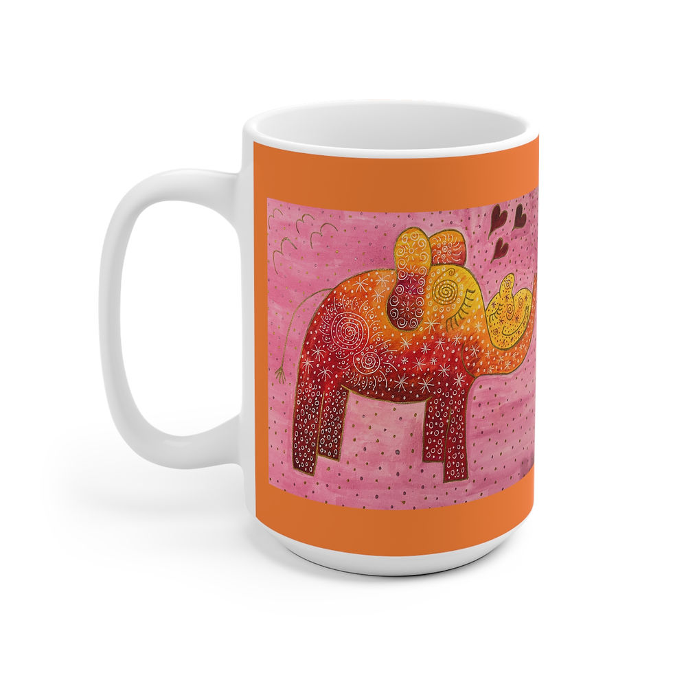 Miniaturbild: Elefant oranges Baby - geschl. Augen - 3 - Links- und Rechtshänder Keramik Tasse