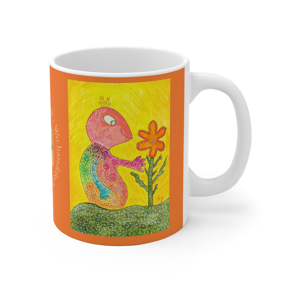 Miniaturbild: Wesen mit Blume - 1 - 2 -Links- und Rechtshänder Keramik Tasse 