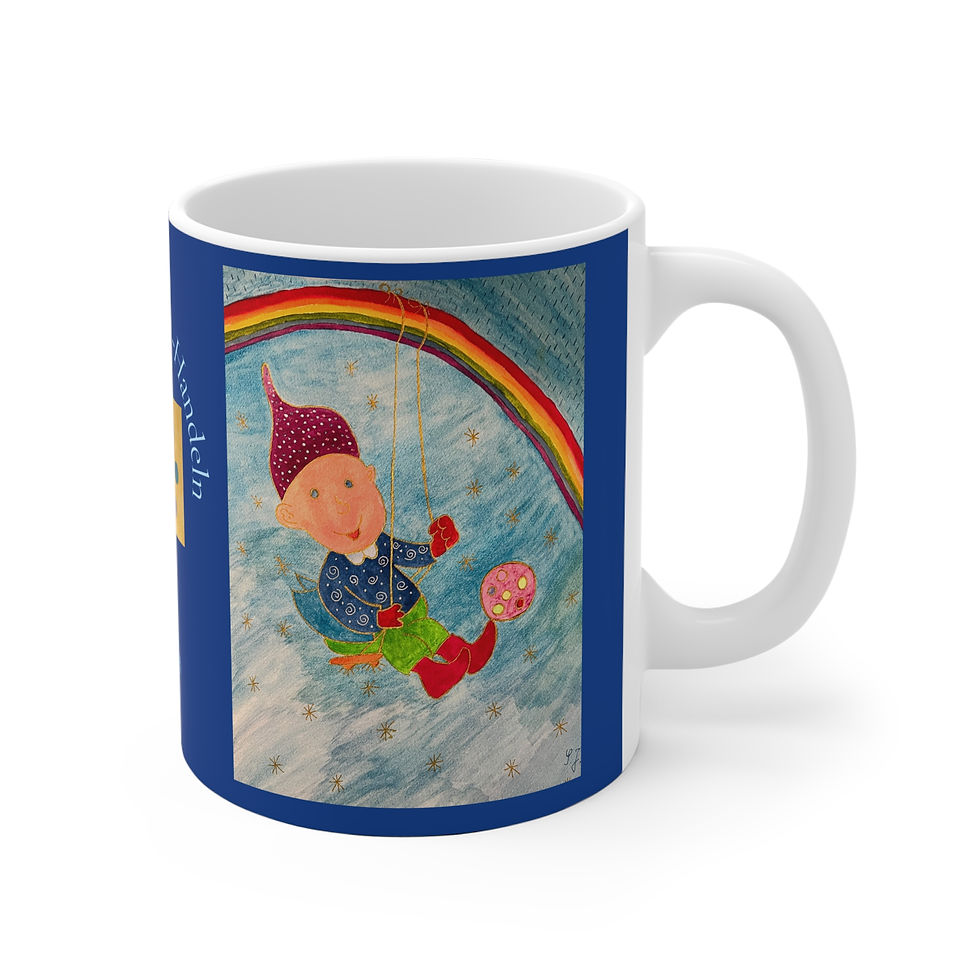 Miniaturbild: Zwerg auf Regenbogenschaukel - 2 - Links- und Rechtshänder Keramik Tasse 