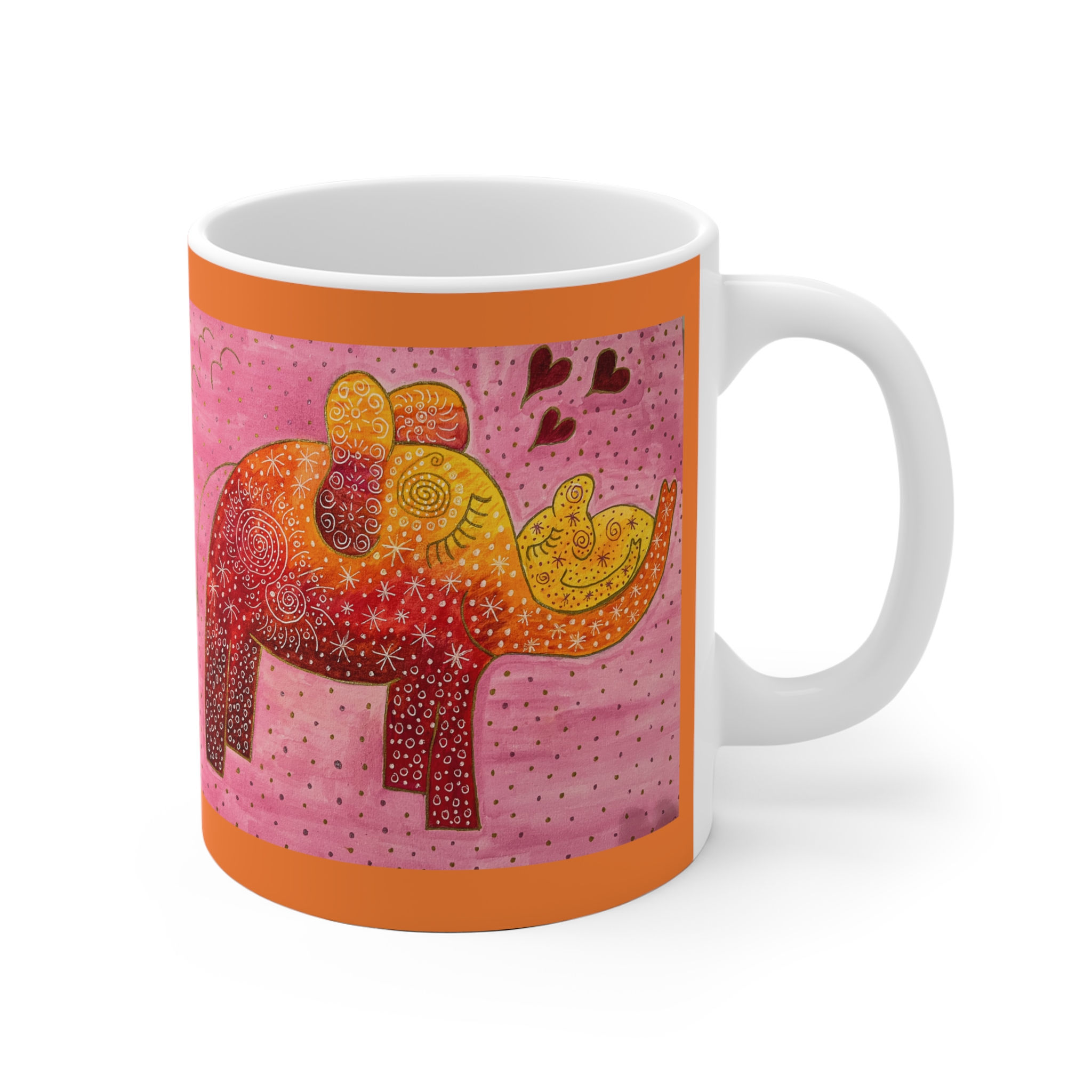 Elefant oranges Baby - geschl. Augen - 3 - Links- und Rechtshänder Keramik Tasse