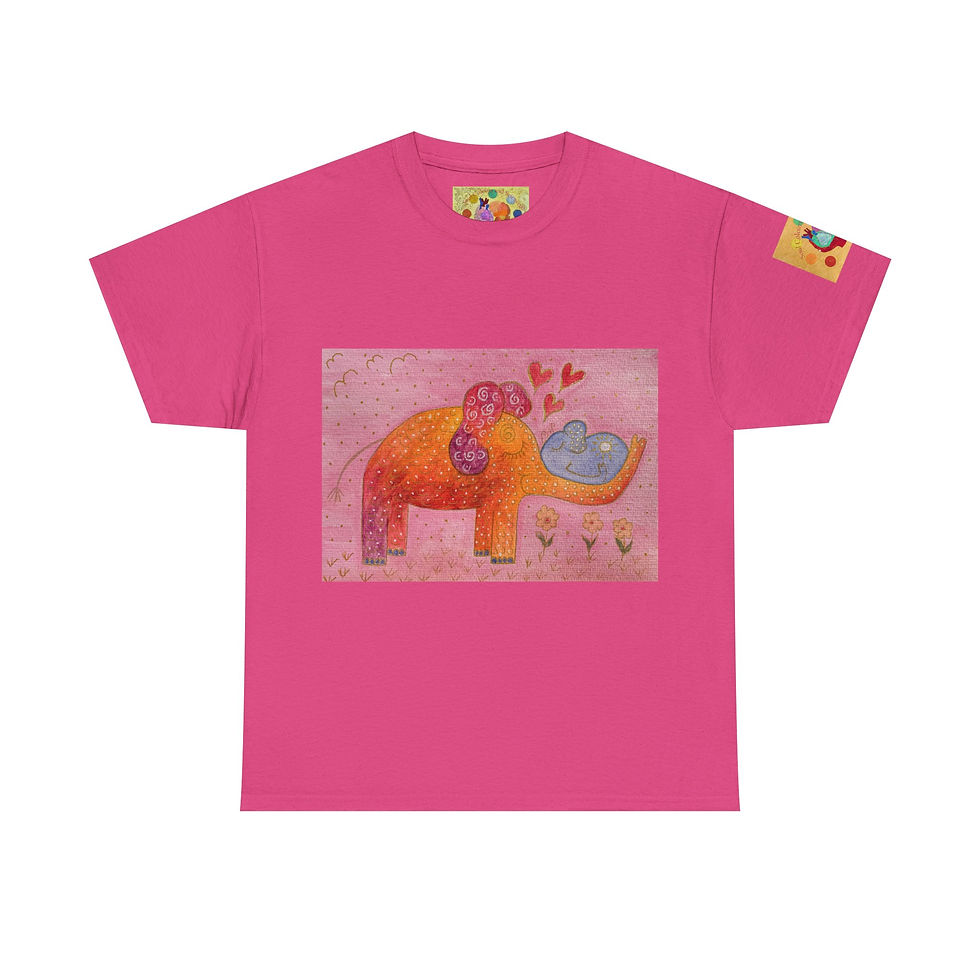 Miniaturbild: Elefant mit Baby 1 - mit Ärmellogo - Unisex 100 % Cotton - Druck riecht anfangs