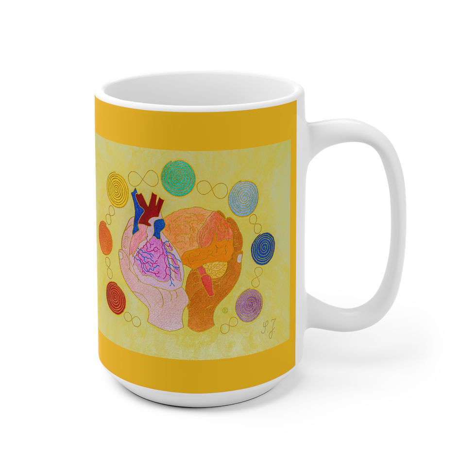 Miniaturbild: Logo gelb - Herz, Gehirn, Hände - 3 - Links- und Rechtshänder Keramik Tasse 