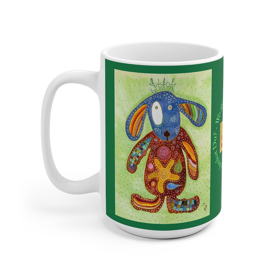 Miniaturbild: Teddy-Hund Grün - 1 - Links- und Rechtshänder Keramik Tasse 