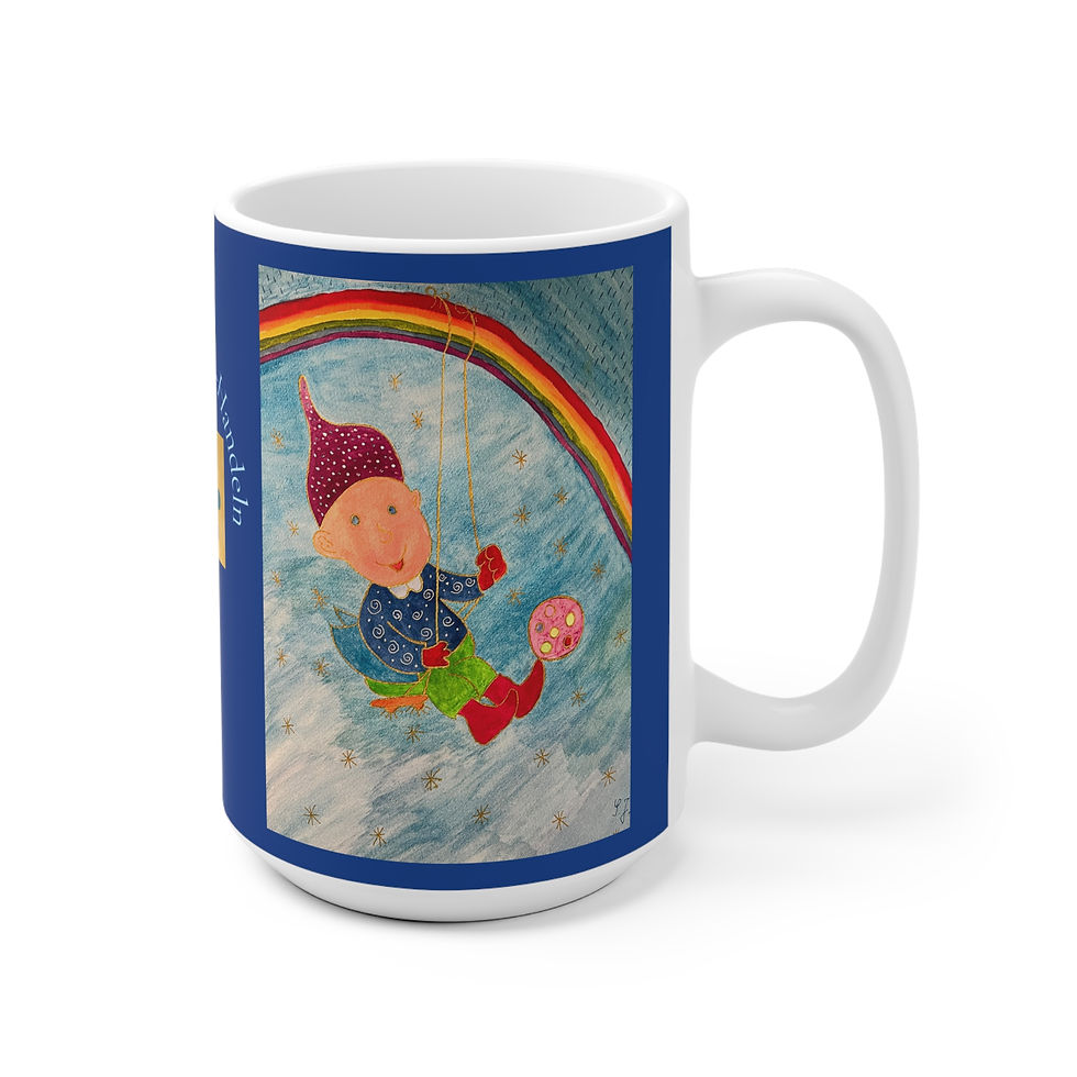 Miniaturbild: Zwerg auf Regenbogenschaukel - 2 - Links- und Rechtshänder Keramik Tasse 