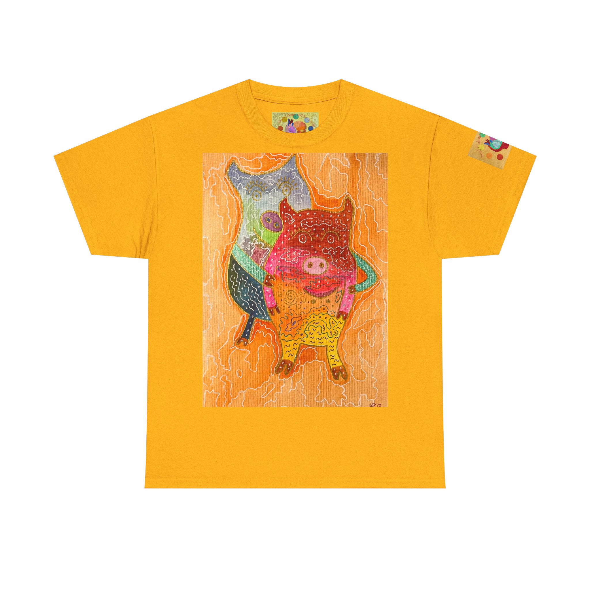 Schweinchen Umarmung - mit Ärmellogo - Unisex 100 % Cotton -Druck riecht anfangs