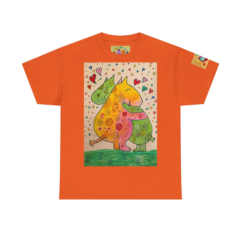 Miniaturbild: Nilpferde Umarmung - mit Ärmellogo - Unisex 100 % Cotton - Druck riecht anfangs