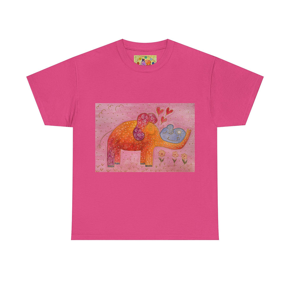 Miniaturbild: Elefant mit Baby 1 - kein Ärmellogo - Unisex 100% Cotton - Druck riecht anfangs