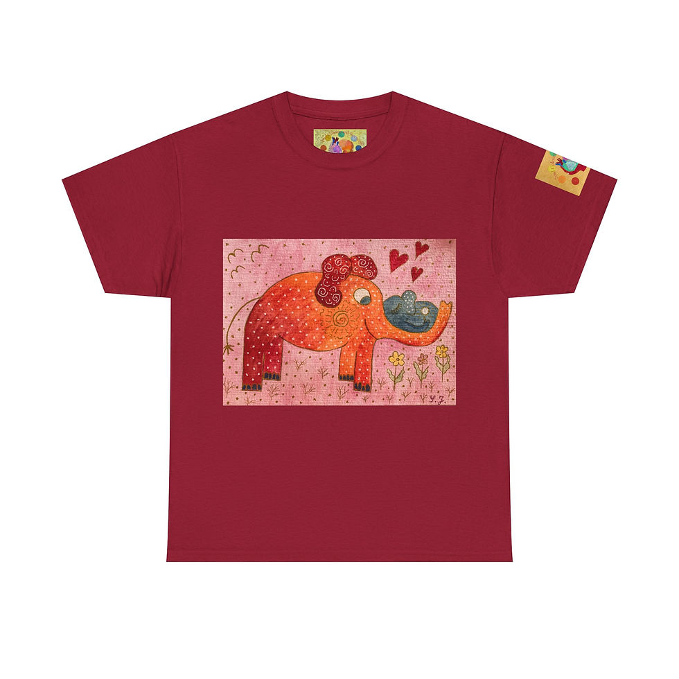 Miniaturbild: Elefant mit Baby 4 - mit Ärmellogo - Unisex 100 % Cotton - Druck riecht anfangs