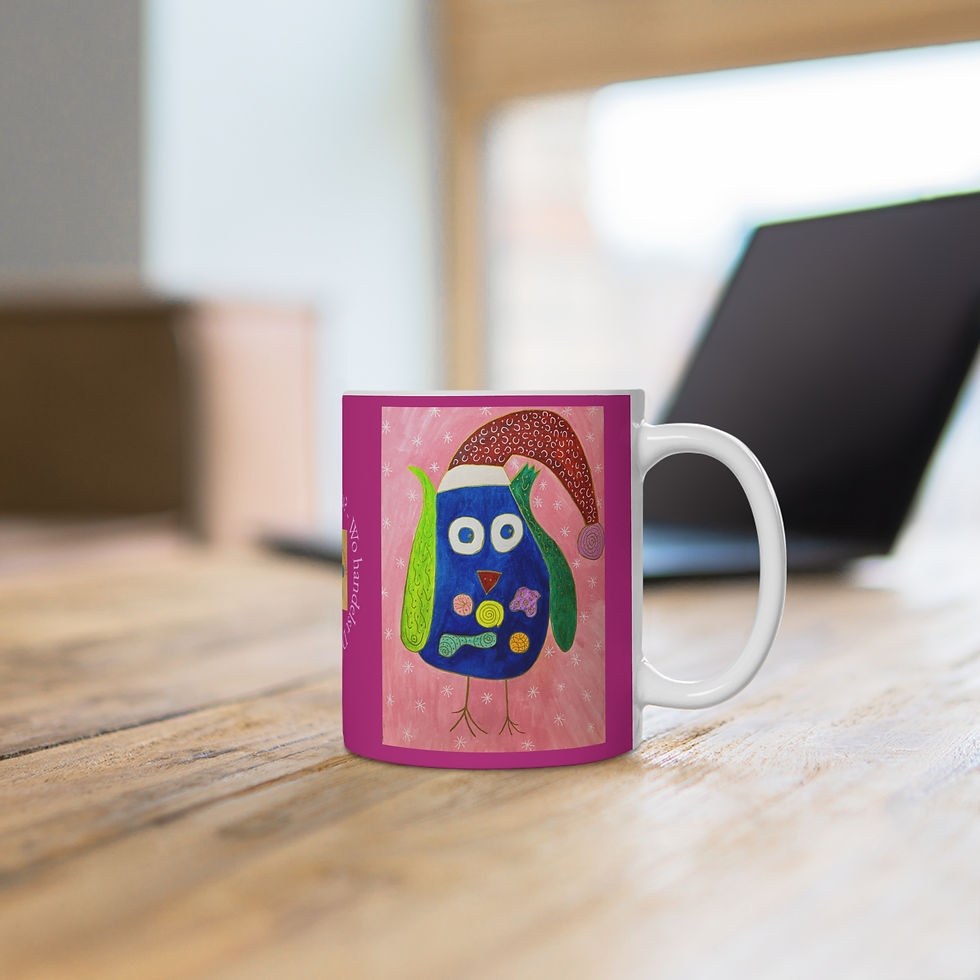 Miniaturbild: Eule mit Weihnachtsmütze - 1 - Links- und Rechtshänder Keramik Tasse