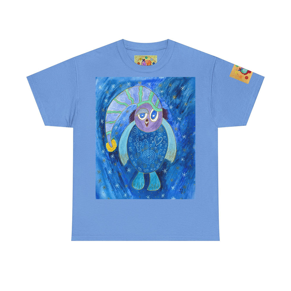 Miniaturbild: Eule mit Schlafmütze - mit Ärmellogo - Unisex 100% Cotton -Druck riecht anfangs