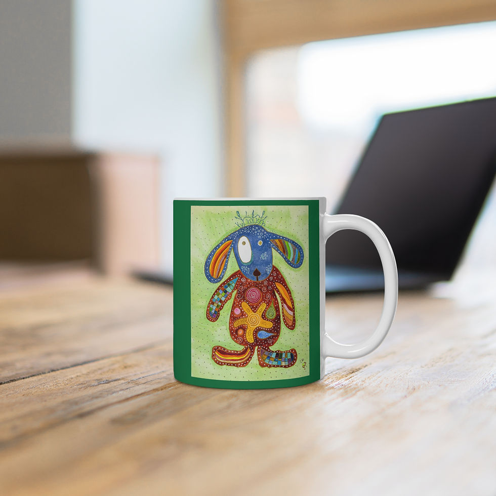Miniaturbild: Teddy-Hund Grün - 3 - Links- und Rechtshänder Keramik Tasse 