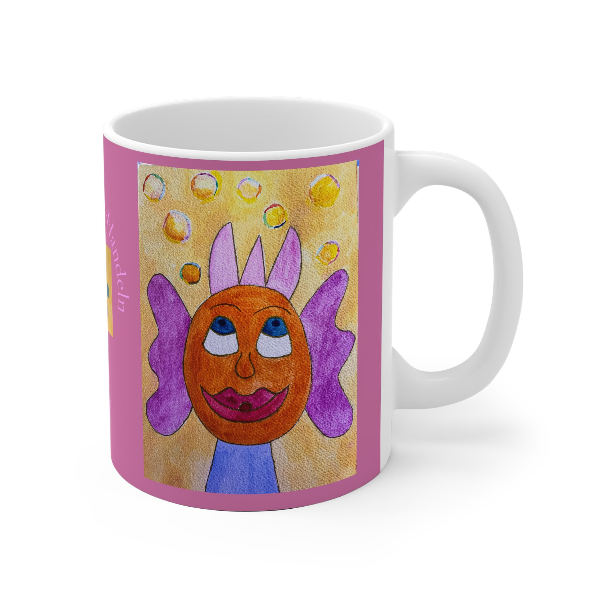 Drachenmädchen mit Seifenblasen - 2 - 1 - Links- und Rechtshänder Keramik Tasse