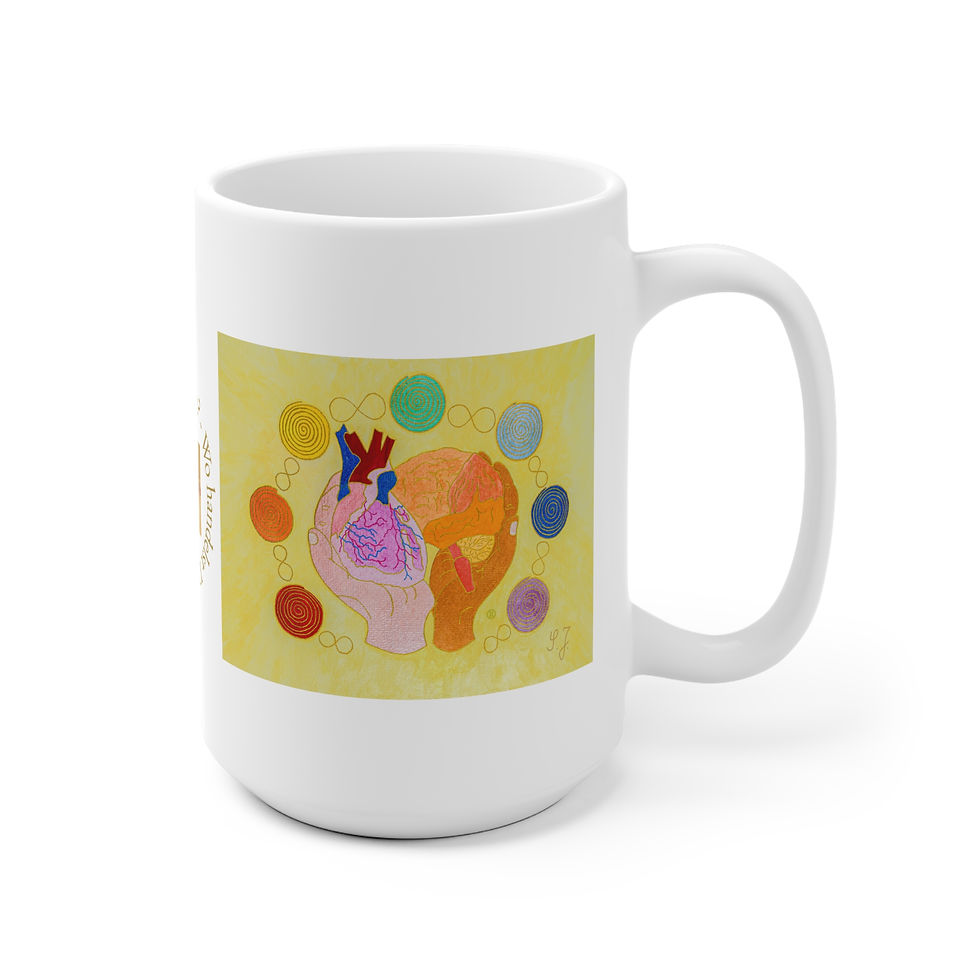 Miniaturbild: Logo gelb - Herz, Gehirn, Hände - 1 - Links- und Rechtshänder Keramik Tasse
