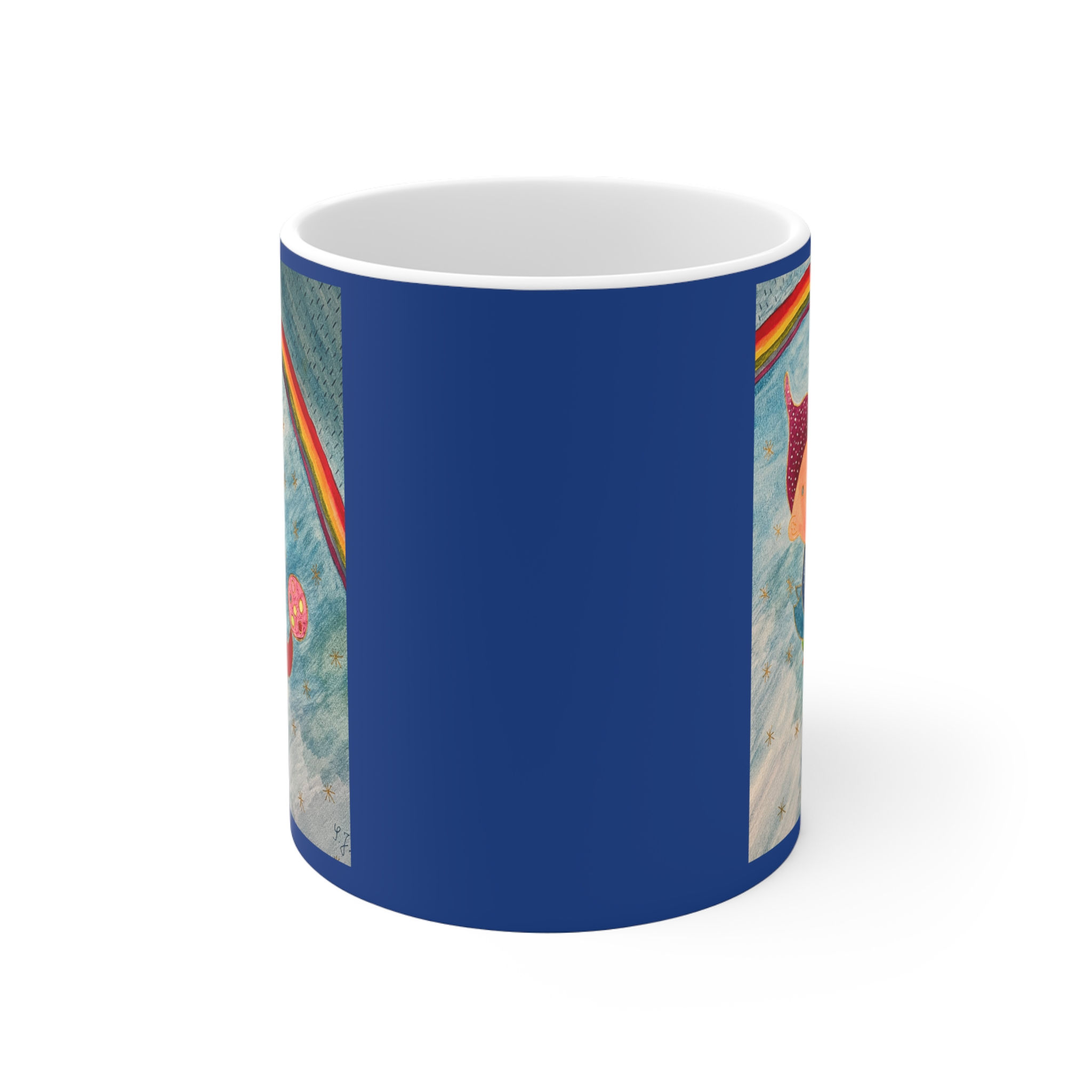 Zwerg auf Regenbogenschaukel 3 - Links- und Rechtshänder Keramik Tasse 