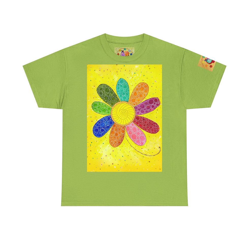 Miniaturbild: Blume bunt - mit Ärmellogo - Unisex 100 % Cotton - Druck riecht nach Anfang