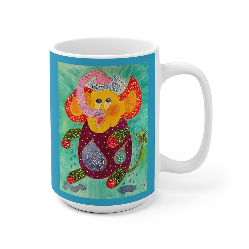 Miniaturbild: Elefant duscht - 3 - 1 -Links- und Rechtshänder Keramik Tasse