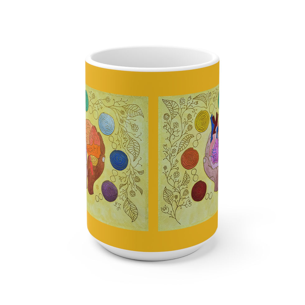 Miniaturbild: Logo gelb mit Blumen - 3 - Links- und Rechtshänder Keramik Tasse 