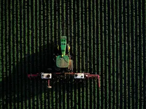 aerial view of john deere tractor