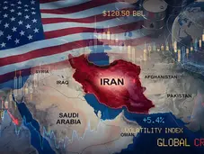 graphic of middle east with american flag and iran highlighted imposed stock graphics