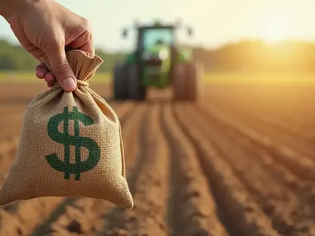 Bag of money and tractor