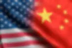 American and Chinese Flag imposed on one another