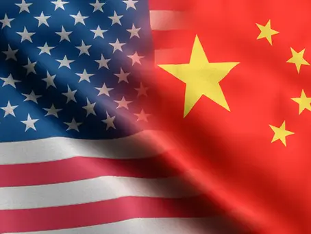 American and Chinese Flag imposed on one another