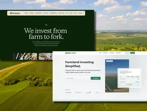 the proterra website and acretrader website screenshots imposed on an image of farmland