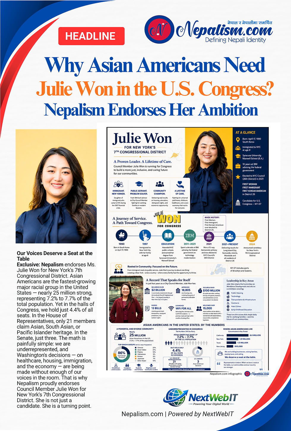 Why Asian Americans Need Julie Won in the U.S. Congress: Nepalism Endorses Her Ambition