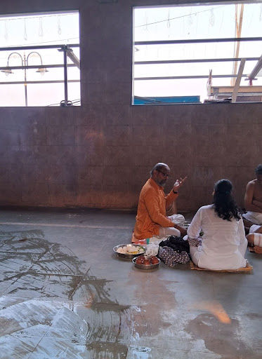 The area where rituals take place often gets cleaned hour by hour as the left of the picture shows.