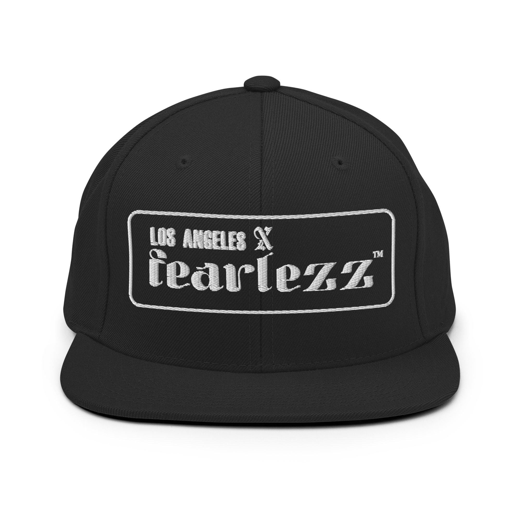 black Los Angeles X fearlezz snapback cap front view