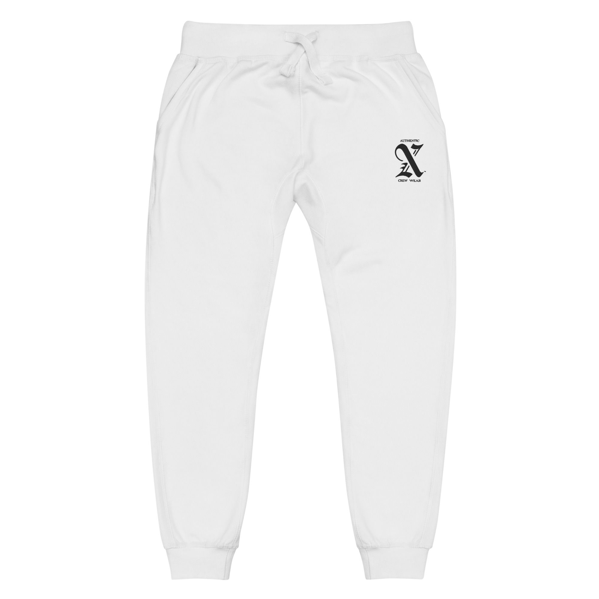 The fearlezz x white unisex fleece pants front view