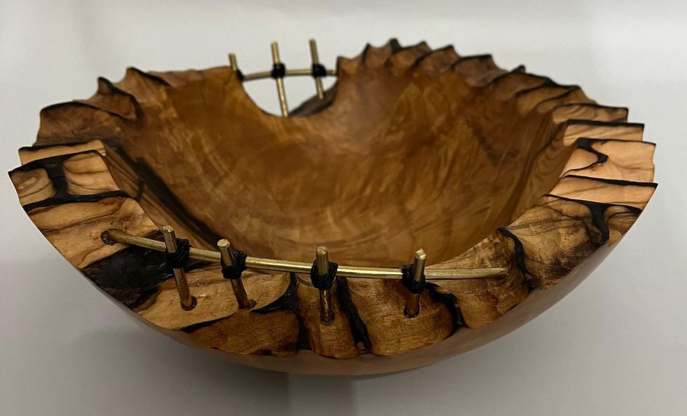 Wild Olive bowl with brass rods