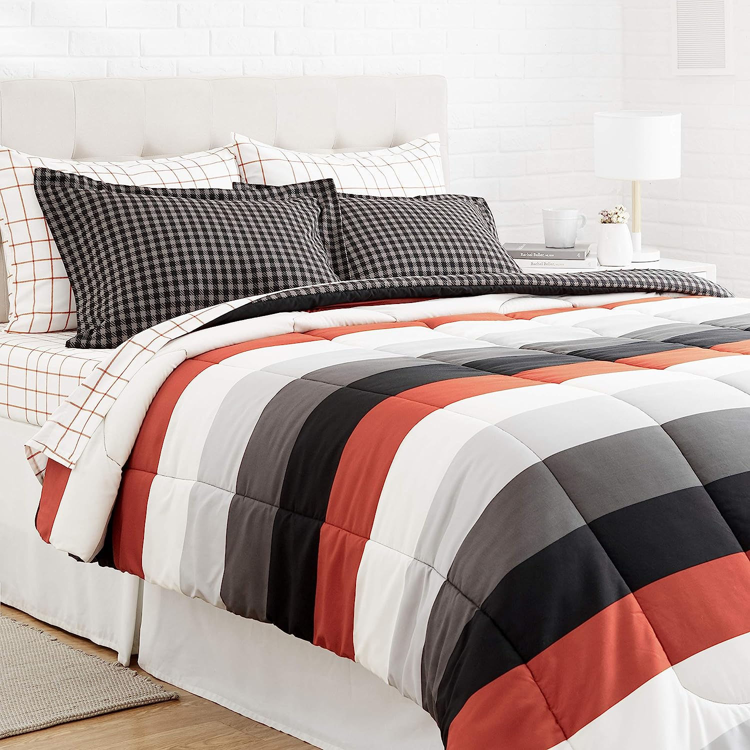 7-Piece Bed-in-a-Bag - King, Red Simple Stripe