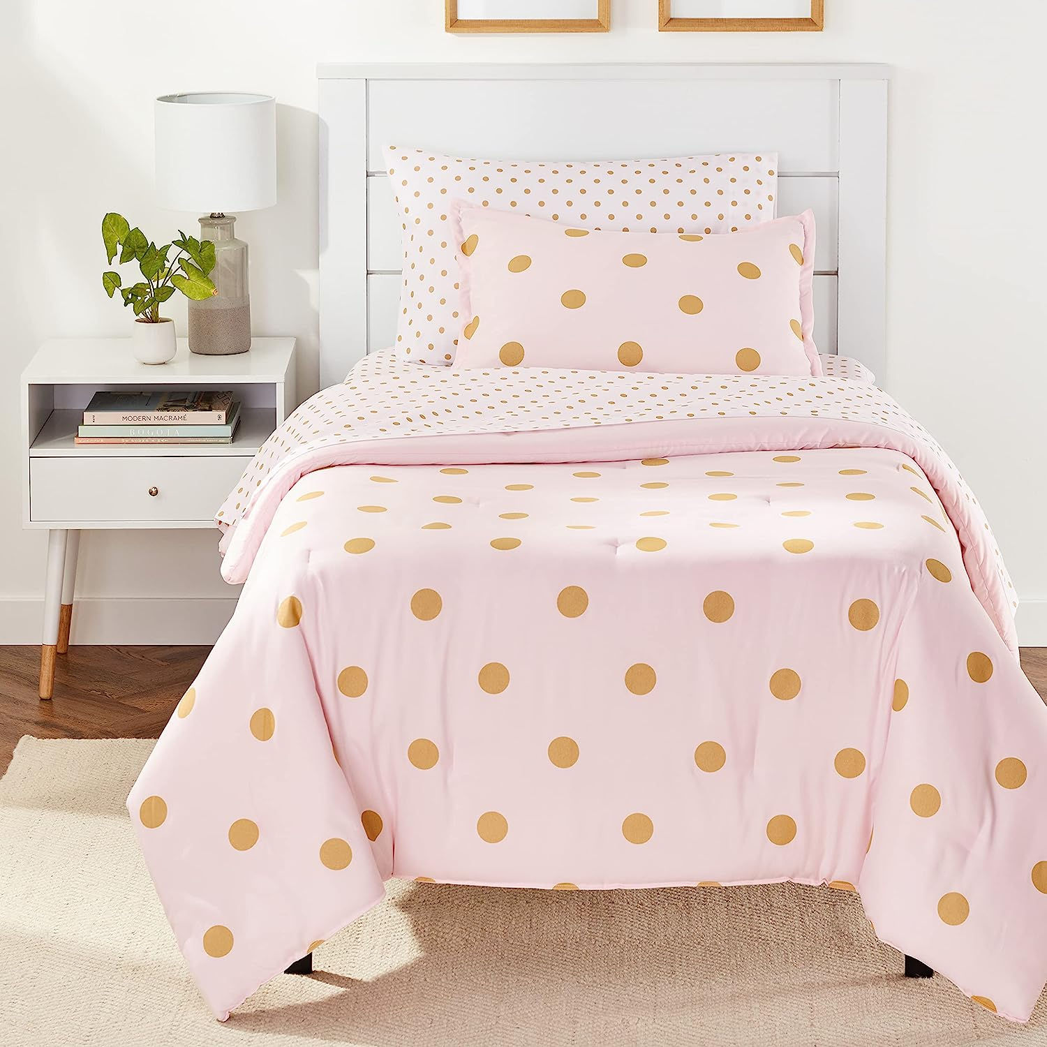 5-Piece Bed-in-a-Bag - Twin/Twin XL, Pink and Gold Dots