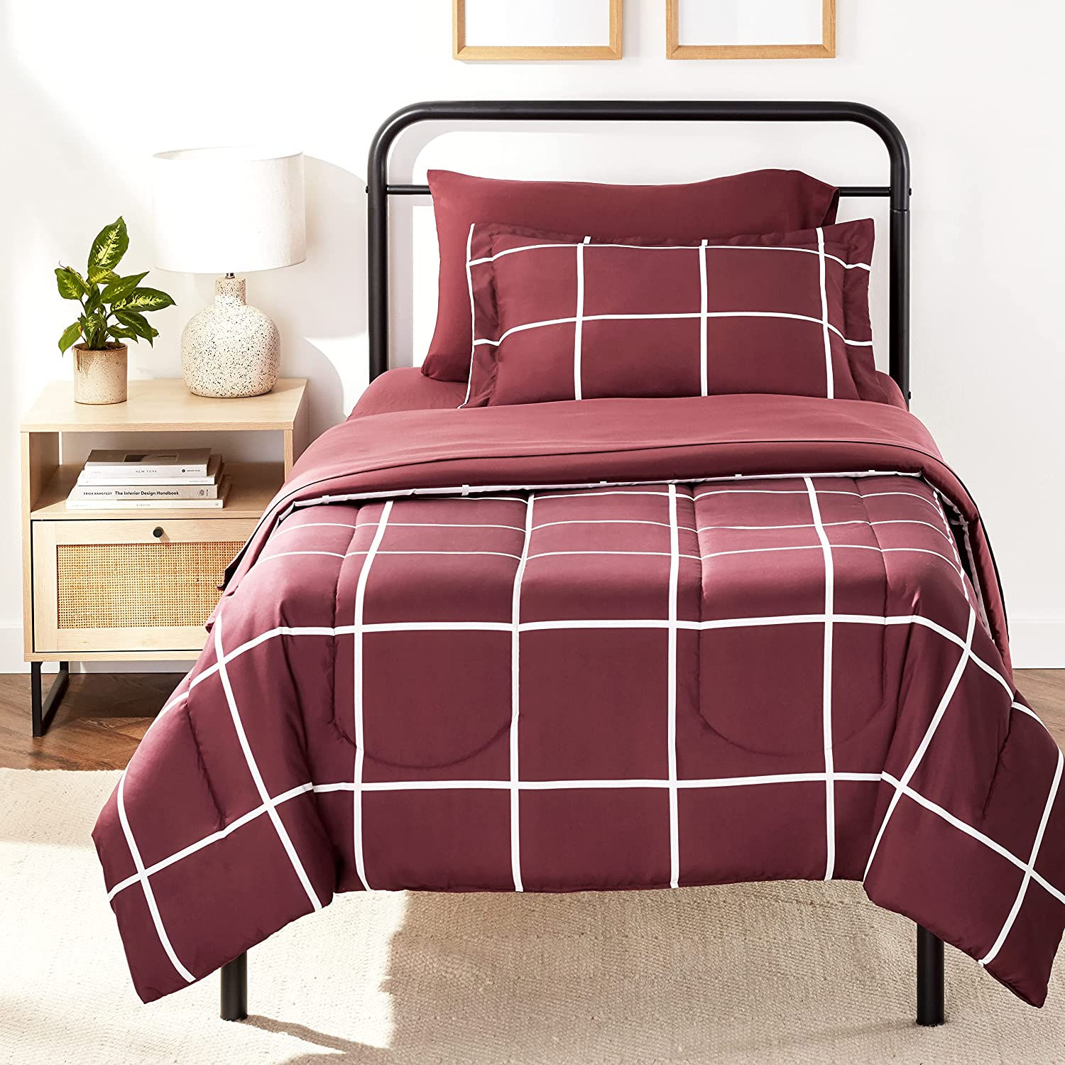 5-Piece Bed-In-A-Bag - Twin/Twin XL, Burgundy Simple Plaid