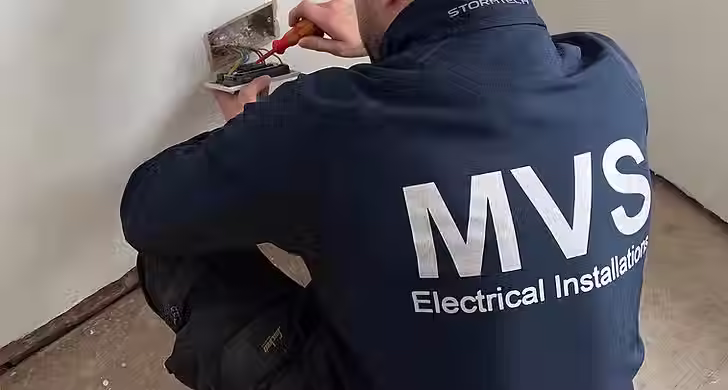 Professiona electrical rewiring in progress for a domestic property in warwickshire showing new cabling and safety standards.