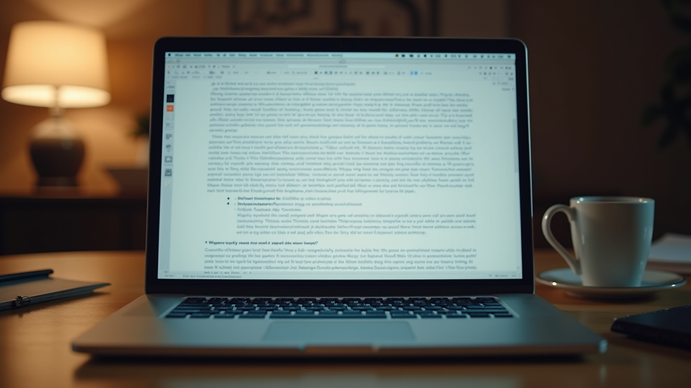 Eye-level view of a laptop screen showing a manuscript draft