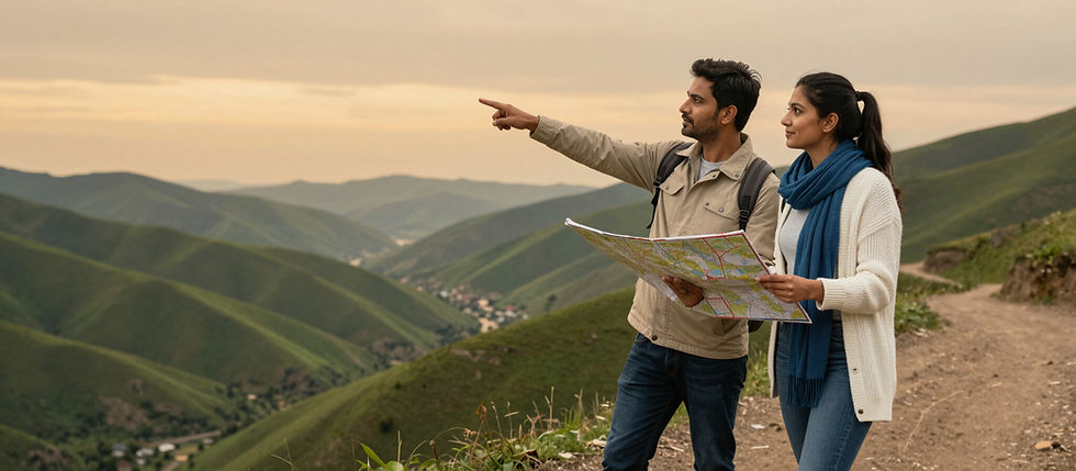 Indian couple exploring a scenic destination together